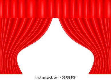 red theater curtain open on white