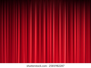 Red Theater Curtain with Soft Lighting in a Performance Venue. Vector illustration
