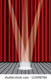 Red theater curtain with spotlight on stage, EPS10