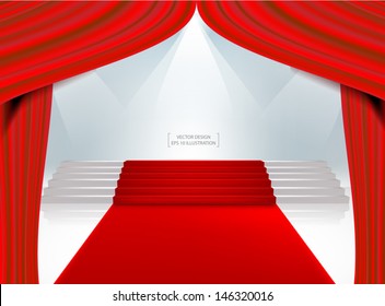 Red theater curtain vector on white background. 