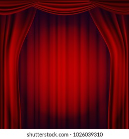 Red Theater Curtain Vector. Theater, Opera Or Cinema Scene. Realistic Illustration