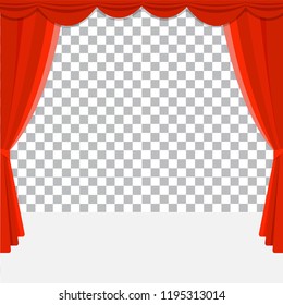 Red Theater Curtain Vector. Transparent Background. Poster For Concert, Theater, Opera Or Cinema Empty Silk Stage, Red Scene. Realistic Illustration