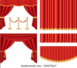 red theater curtains photo-realistic vector set