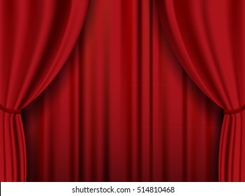 Red theater heavy curtain. Vector background.