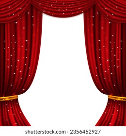 Red theatre curtain. Velvet fabric decorative frame