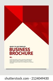 Red theme business brochure vector template with triangles and curvy lines ornament. Suitable for company profile cover and report cover.