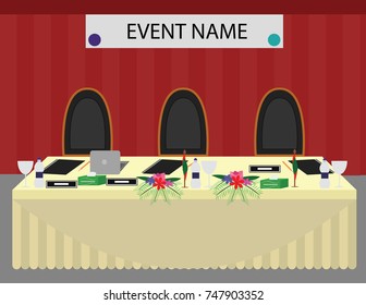 Red Theme Conference Head table setup for event management sample