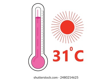 Red Thermometer With 31 degree Celsius logo Icon and red sun icon