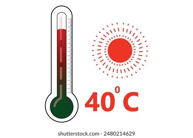 Red Thermometer With 40 degree Celsius logo Icon and red sun icon