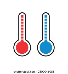 Termómetro rojo. Termómetro azul. Símbolos del termómetro caliente y frío