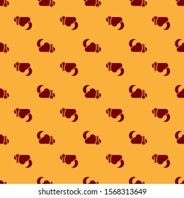 Red Thermometer and cloud with moon icon isolated seamless pattern on brown background.  Vector Illustration