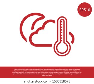 Red Thermometer and cloud with moon icon isolated on white background.  Vector Illustration
