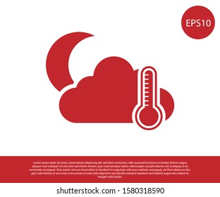 Red Thermometer and cloud with moon icon isolated on white background.  Vector Illustration