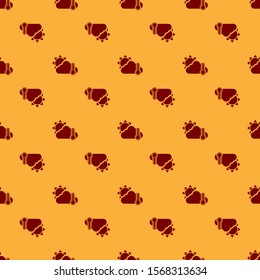 Red Thermometer and cloud with sun icon isolated seamless pattern on brown background.  Vector Illustration