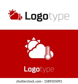 Red Thermometer and cloud with sun icon isolated on white background. Logo design template element. Vector Illustration