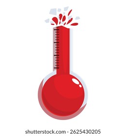 Thermomètre rouge explosant en raison de la chaleur extrême, indiquant des températures élevées record