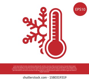 Red Thermometer with snowflake icon isolated on white background.  Vector Illustration