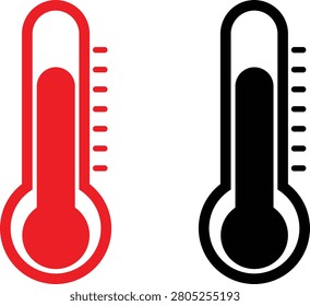 Red Thermometer Vector Icon Illustration for Temperature Measurement Weather Medical Celsius Fahrenheit Heat Cold Glass Instrument Symbol Isolated on White Background