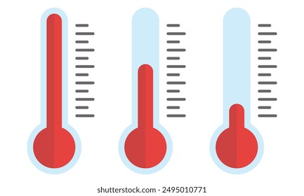 Termómetros rojos con diferentes niveles de temperatura. Iconos vectoriales en estilo plano aislados sobre fondo blanco. EPS10