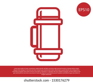 Red Thermos container icon isolated on white background. Thermo flask icon. Camping and hiking equipment.  Vector Illustration