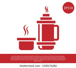 Red Thermos container icon isolated on white background. Thermo flask icon. Camping and hiking equipment.  Vector Illustration