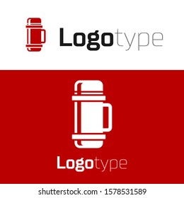 Red Thermos container icon isolated on white background. Thermo flask icon. Camping and hiking equipment. Logo design template element. Vector Illustration