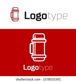 Red Thermos container icon isolated on white background. Thermo flask icon. Camping and hiking equipment. Logo design template element. Vector Illustration