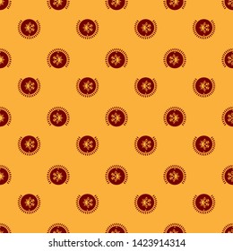 Red Thermostat icon isolated seamless pattern on brown background. Temperature control. Vector Illustration