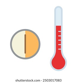 Red thermostat illustration on white background.