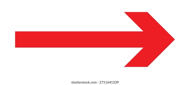 Red thick arrow icon. Horizontal long straight arrow pointing right side .Red abstract arrow head icon. vector long icon isolate on white back ground.