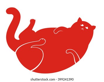 Red thick fat cat. Vector illustration.