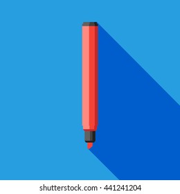 Red thick felt pen on blue background.