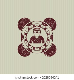 Red thief icon inside distress rubber grunge seal. 