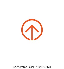 red thin arrow up in red circle icon. Isolated on white. Upload icon.  Upgrade sign. North pointing arrow.