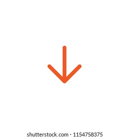 red thin arrow down icon.  flat download sign isolated on white. point down button. south sign.