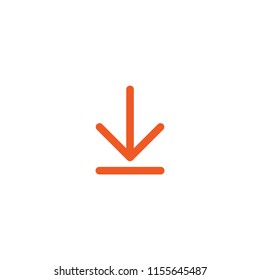 red thin arrow down icon.  flat download sign isolated on white. point down button. south sign.