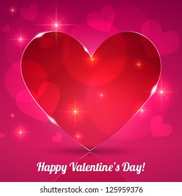 Red thin glass shining heart on lights background