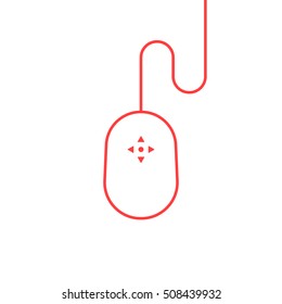 red thin line computer mouse. concept of scrolling, cable, above, pay per click, technology, target, demonstration. flat style trend modern logotype graphic design element on white background