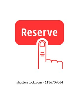 red thin line finger presses on reserve button. concept of pre order booking luxury hotel or reserved room in hostel or motel. flat trend modern logotype graphic design isolated on white background