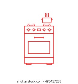 red thin line gas stove icon.concept of combined heater, dinner cooking, bake, indoor preparation, fully equipped. flat style trend modern logo graphic design on white background