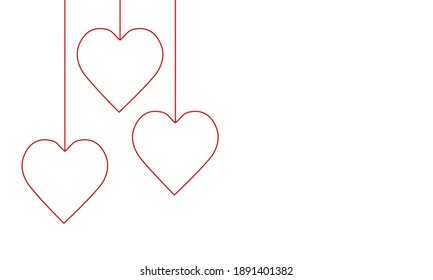 red thin line heart shape vector illustration, valentines day or love background