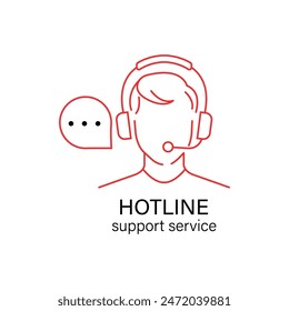 red thin line hotline support service logo. simple linear flat style trend crm logotype graphic banner design isolated on white background. 24 7 help