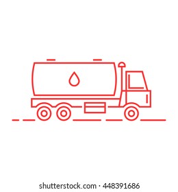 red thin line milk tanker. concept of distribution, large van, petrol haulage, engine, automotive, flammable shipment, drive. flat style trend logo design vector illustration on white background