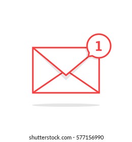 red thin line notification icon with speech bubble. concept of close spam, mailbox ui button, subscribed, mail, contact. flat style trend modern logotype graphic art design element on white background