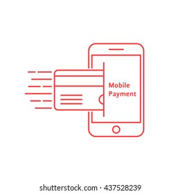 red thin line phone like mobile payment. concept of debit, personal deposit, m-commerce, customer, retail, wireless. flat style trend modern logotype design vector illustration on white background