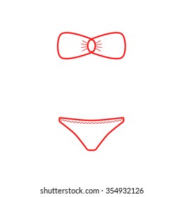 red thin line swimsuit isolated on white background. linear style trend modern logo design vector illustration
