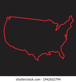 Red thin line USA icon on black background, concept of America outline for teaching or education infographic element,stroke flat style modern logotype graphic unusual design isolated on black, eps10.