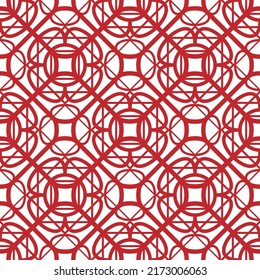 Red thin lines, rhombuses, squares and flowers isolated on white background. Monochrome geometric tiled floral seamless pattern. Vector simple flat graphic illustration. Texture.