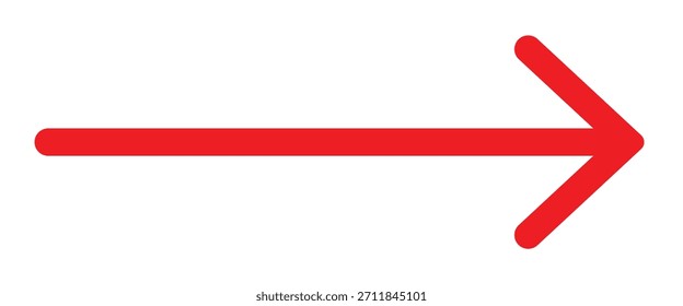 Rote dünne lange Pfeilsymbol. Horizontaler, langer Pfeil, der nach rechts zeigt. Vektor langer Pfeil einzeln auf weißem Hintergrund. 