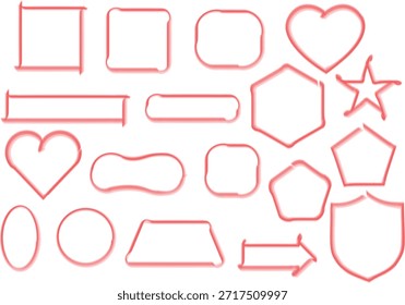 Conjunto de Formas de contorno delgado rojo e íconos decorativos simples. Limpie los bordes geométricos con corazones, estrellas, flechas e insignias en estilo minimalista moderno. Elementos versátiles para UI, etiquetas y Diseño gráfico